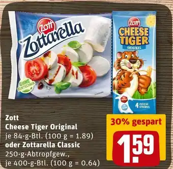 REWE Zott cheese tiger original oder zottarella classic Angebot