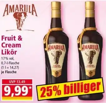 Norma AMARULA Fruit & Cream Likör 0,7 L Flasche Angebot