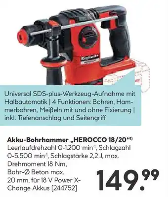 Hellweg Akku-Bohrhammer ,,HEROCCO 18/20 Angebot
