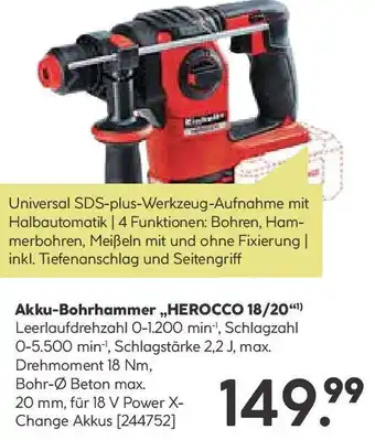 BayWa Einhell Akku-Bohrhammer ,,HEROCCO 18/20" Angebot