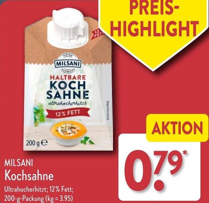 MILSANI Kochsahne 200 g Packung Angebot bei Aldi Nord