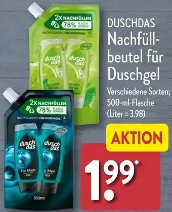 Aldi Nord DUSCHDAS Nachfüllbeutel für Duschgel 500 ml Flasche Angebot