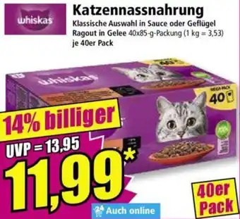 Norma Whiskas Katzennassnahrung 40x85 g Packung Angebot