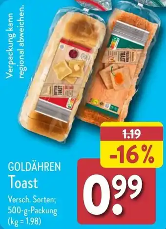 Aldi Nord GOLDÄHREN Toast 500 g Packung Angebot