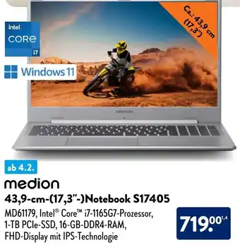 Aldi Nord Medion 43,9-cm (17,3")Notebook S17405 Angebot