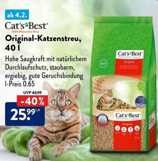 Cat's Best Original-Katzenstreu, 40 L Angebot bei Aldi Nord