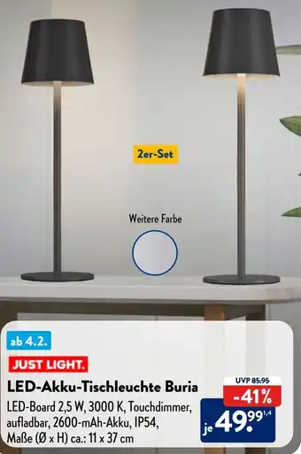 Aldi Nord JUST LIGHT LED-Akku-Tischleuchte Buria Angebot