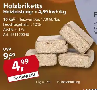 Sonderpreis Baumarkt Holzbriketts Heizleistung:> 4,89 kwh/kg 10kg Angebot