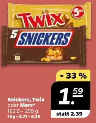 NETTO Snickers, Twix oder Mars 182,5 - 250 g Angebot