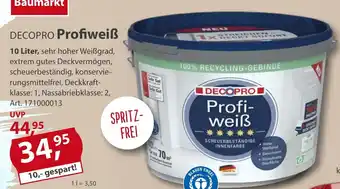 Sonderpreis Baumarkt DECOPRO Profiweiß 10L Angebot