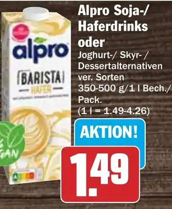 Hit Alpro Soja-/ Haferdrinks 350-500 g/11 Bech./ Pack. Angebot