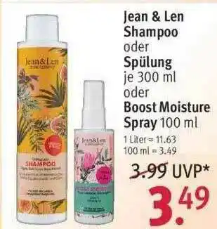 Rossmann Jean & Len Shampoo Oder Spülung Oder Boost Moisture Spray Angebot