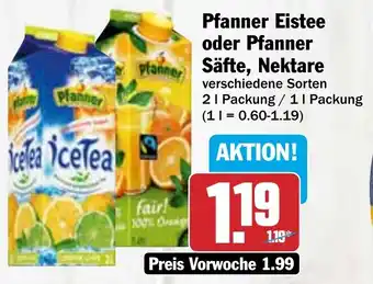 Hit Pfanner Eistee oder Pfanner Säfte, Nektare 2 l Packung Angebot