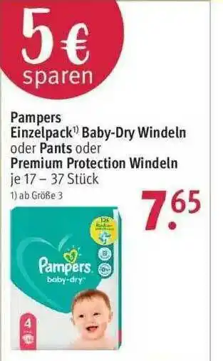 Rossmann Pampers Einzelpack Baby-dry Windeln Oder Pants Oder Premium Protection Windeln Angebot