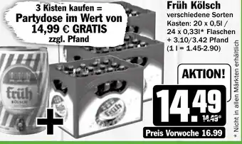 Hit Früh Kölsch Kasten 20 x 0,5 l /24 x 0,33 l Flaschen Angebot