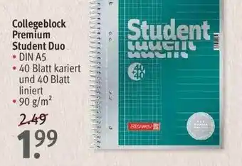 Rossmann Collegeblock Premium Student Duo Angebot