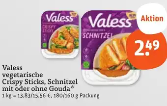 tegut Valess vegetarische Crispy Sticks, Schnitzel mit oder ohne Gouda  180/160 g Packung Angebot