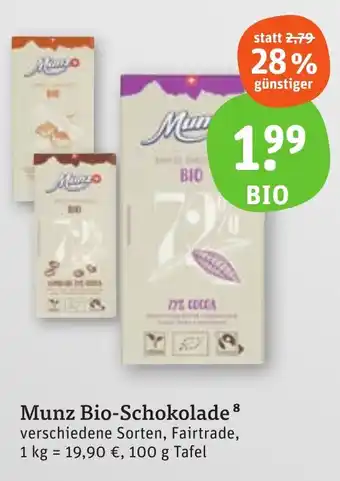 tegut Munz Bio-Schokolade 100 g Tafel Angebot