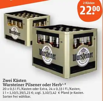 tegut Zwei Kästen Warsteiner Pilsener oder Herb 20 x 0,5 l Fl./Kasten Angebot