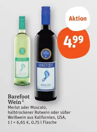 tegut Barefoot Wein Merlot oder Moscato 0,75 l Flasche Angebot