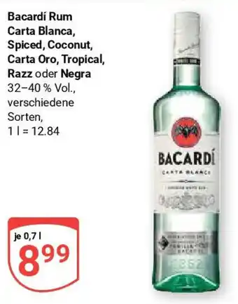 Globus Bacardí Rum Carta Blanca, Spiced, Coconut 0,7 l Angebot