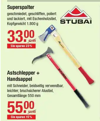 V Baumarkt Superspalter Oder Astschlepper + Handsappel Stubai Angebot