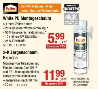 V Baumarkt Pattex White Pu Montageschaum Oder 2-k Zargenschaum Express Angebot