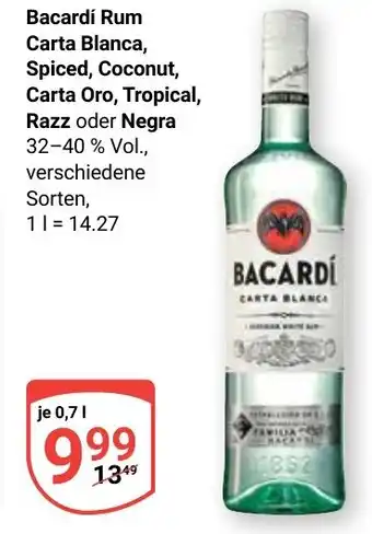 Globus Bacardí Rum Carta Blanca, Spiced, Coconut, 0,7 l Angebot