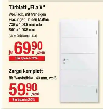 V Baumarkt Türblatt „fila V” Zarge Komplett Angebot