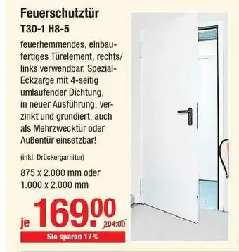 V Baumarkt Feuerschutztür T30-1 H8-5 Angebot