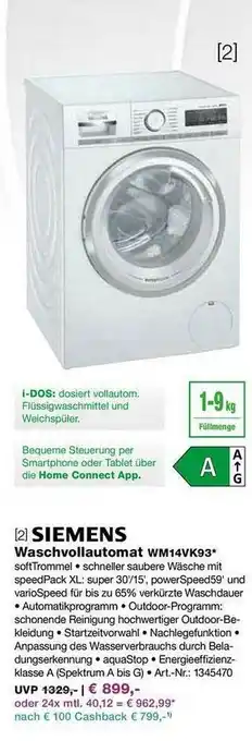 EP Siemens Waschvollautomat Wm14vk93 Angebot