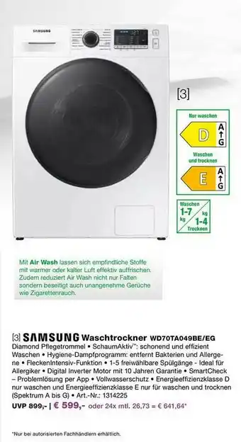 EP Samsung Waschtrockner Wd70ta049be Eg Angebot