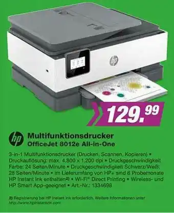 EP Hp Multifunktionsdrucker Officejet 8012e All-in-one Angebot