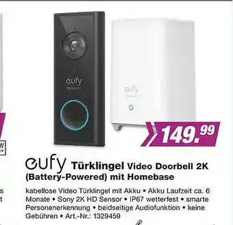 EP Eufy Türklingel Video Doorbell 2k (battery-powered) Mit Homebase Angebot