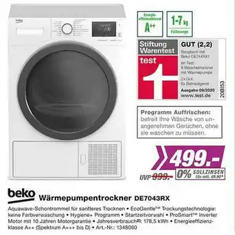 EP Beko Wärmepumpentrockner De7043rx Angebot