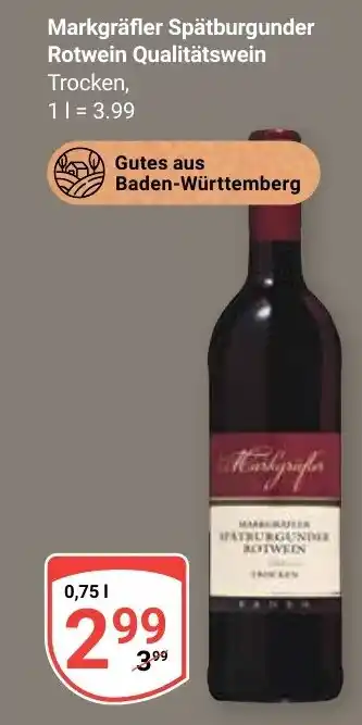 Globus Markgräfler Spätburgunder Rotwein Qualitätswein 0,75 l Angebot