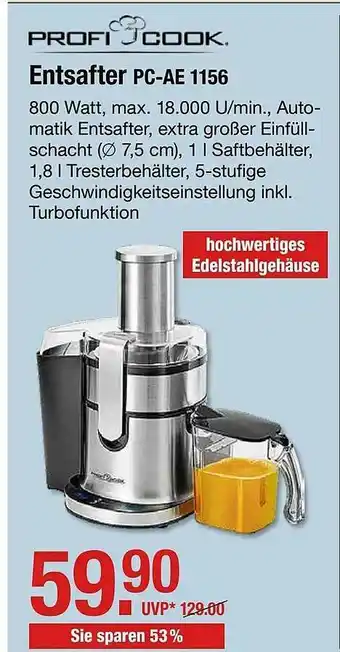 V Markt Profi Cook Entsafter Pc-ae 1156 Angebot