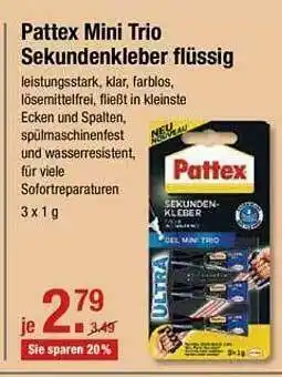 V Markt Pattex Mini Trio Sekundenkleber Flüssig Angebot