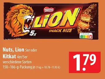 Famila Nord Ost Nuts, Lion 5er oder Kitkat 4er/5er 150-166 g Packung Angebot