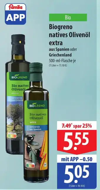 Famila Nord Ost Biogreno natives Olivenöl extra 500 ml Flasche Angebot