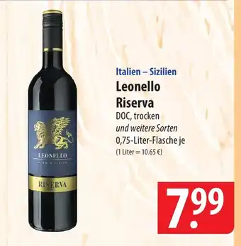 Famila Nord Ost Italien - Sizilien Leonello Riserva 0,75 Liter Flasche Angebot