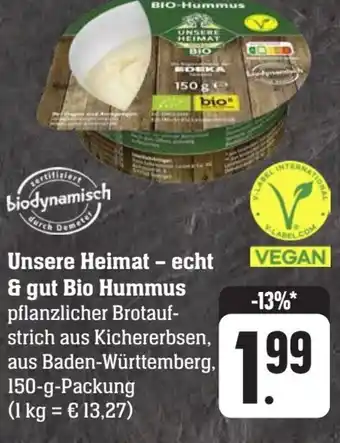 Scheck-in-Center Unsere Heimat - echt & gut Bio Hummus 150 g Packung Angebot