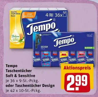 REWE Tempo taschentücher soft & sensitive oder taschentücher design Angebot