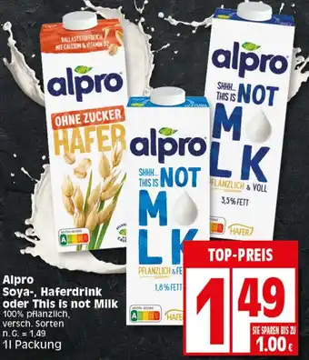 Elli Markt Alpro Soya, Haferdrink oder This is not Milk 1 L Packung Angebot