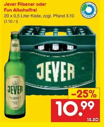 Netto Getränke Discount Jever Pilsener oder Fun alkoholfrei 20x0,5L Angebot