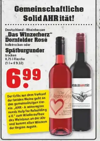 trinkgut Das Winzerherz Dornfelder Rosé oder Spätburgunder 0,75L Angebot