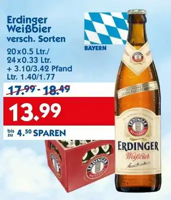 Hol'ab Getränkemarkt Erdinger Weißbier 20x0,5L/24x0,33L Angebot