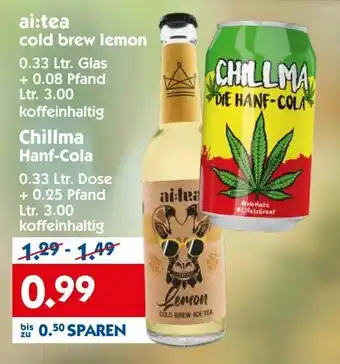 Hol'ab Getränkemarkt Ai:Tea Cold Brew Lemon 0,33L oder Chillma Hanf Cola 0,33L Angebot