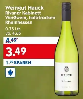 Hol'ab Getränkemarkt Weingut Hauck Rivaner Kabinett Weißwein, halbtrocken Rheinhessen 0,75L Angebot