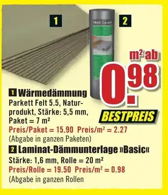 B1 Discount Baumarkt Wärmedämmung oder Laminat Dämmunterlage Basic Angebot